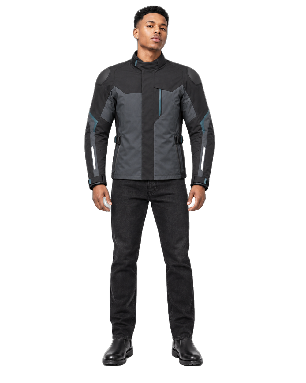 Rainforge Commuter All-Season Motorcycle Jacket front view on male model with transparent background