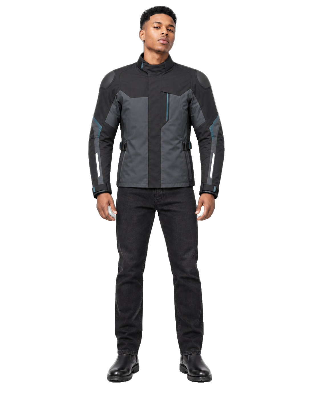 Rainforge Commuter All-Season Motorcycle Jacket front view on male model with transparent background
