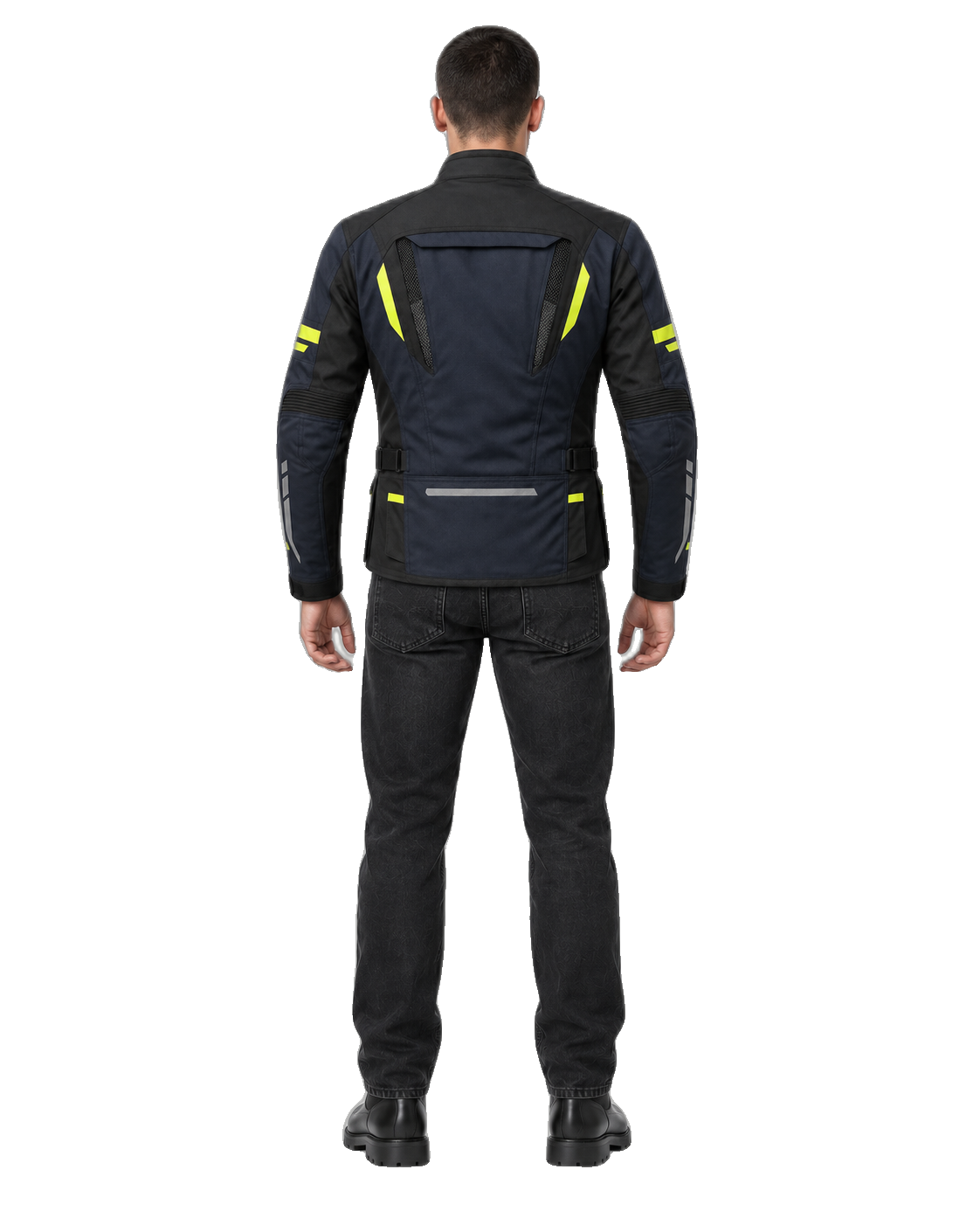 Rainline Apex All-Season Motorcycle Jacket back view on male model with transparent background
