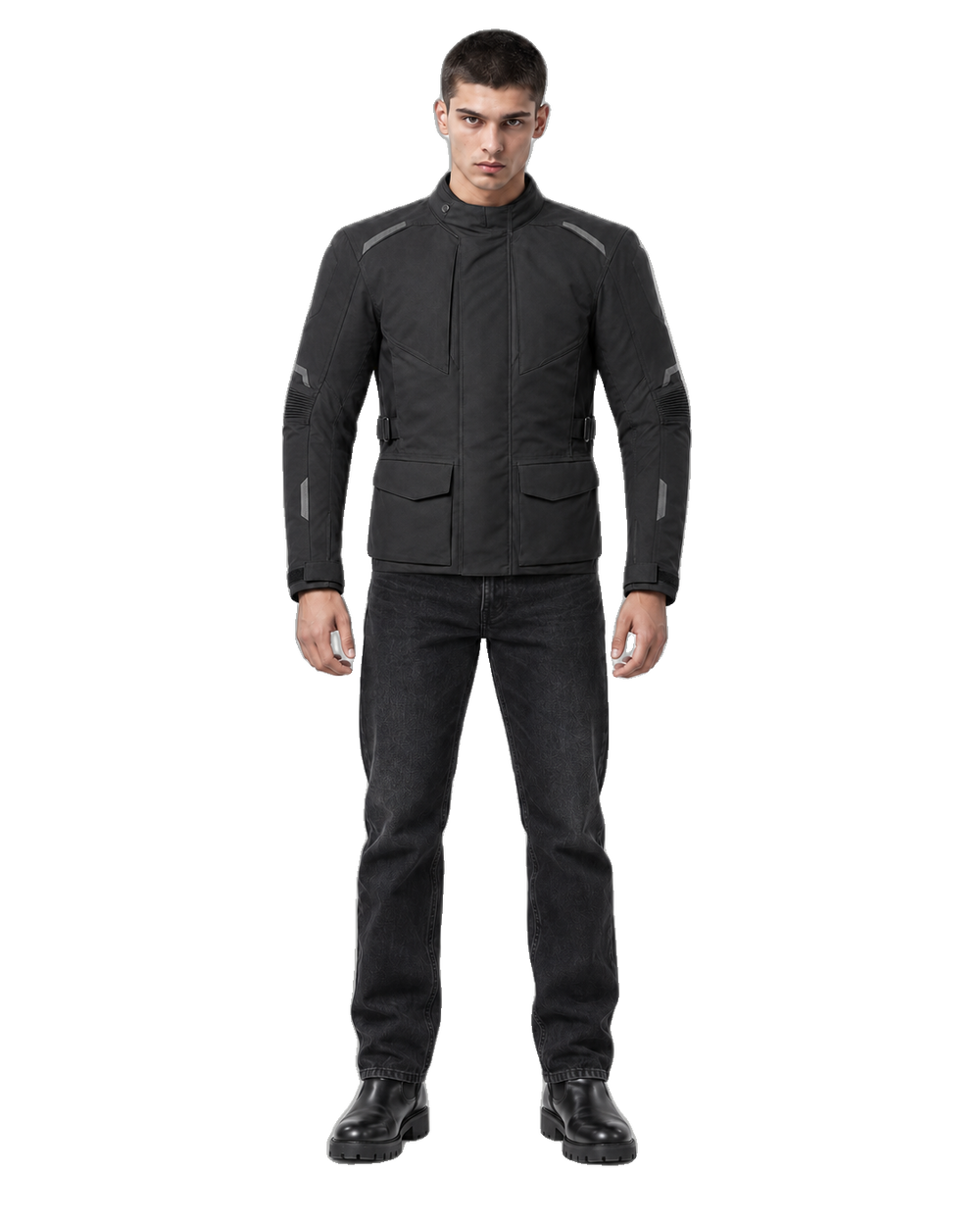 Rainline Apex All-Season Motorcycle Jacket front view on male model with transparent background