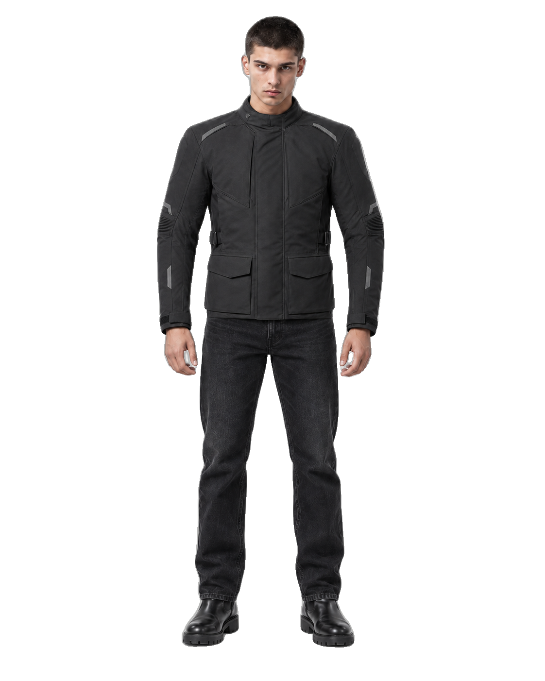 Rainline Apex All-Season Motorcycle Jacket front view on male model with transparent background