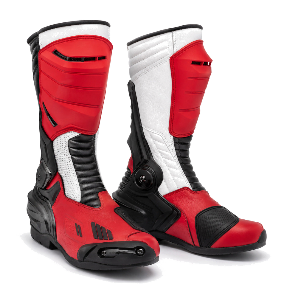 Redline Crest Red White Racing Motorcycle Boots – hero – Red / White / Black