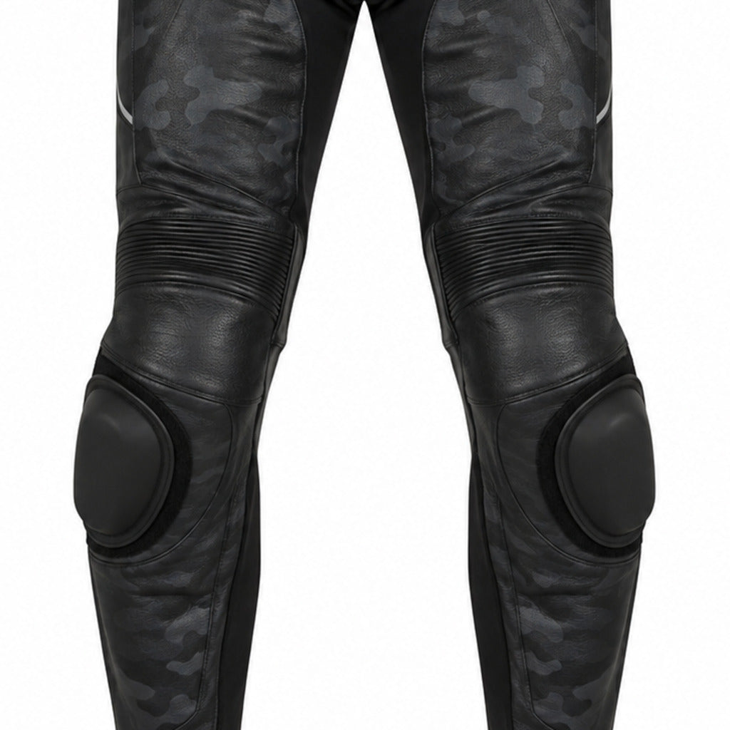 Redline Mono Leather Motorcycle Racing Pants knee panels leather and stitching detail