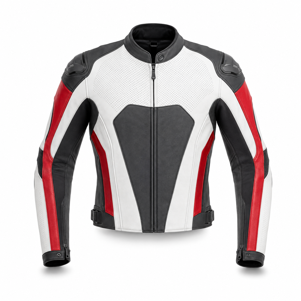 Redline Mono R original white red motorcycle racing jacket front view