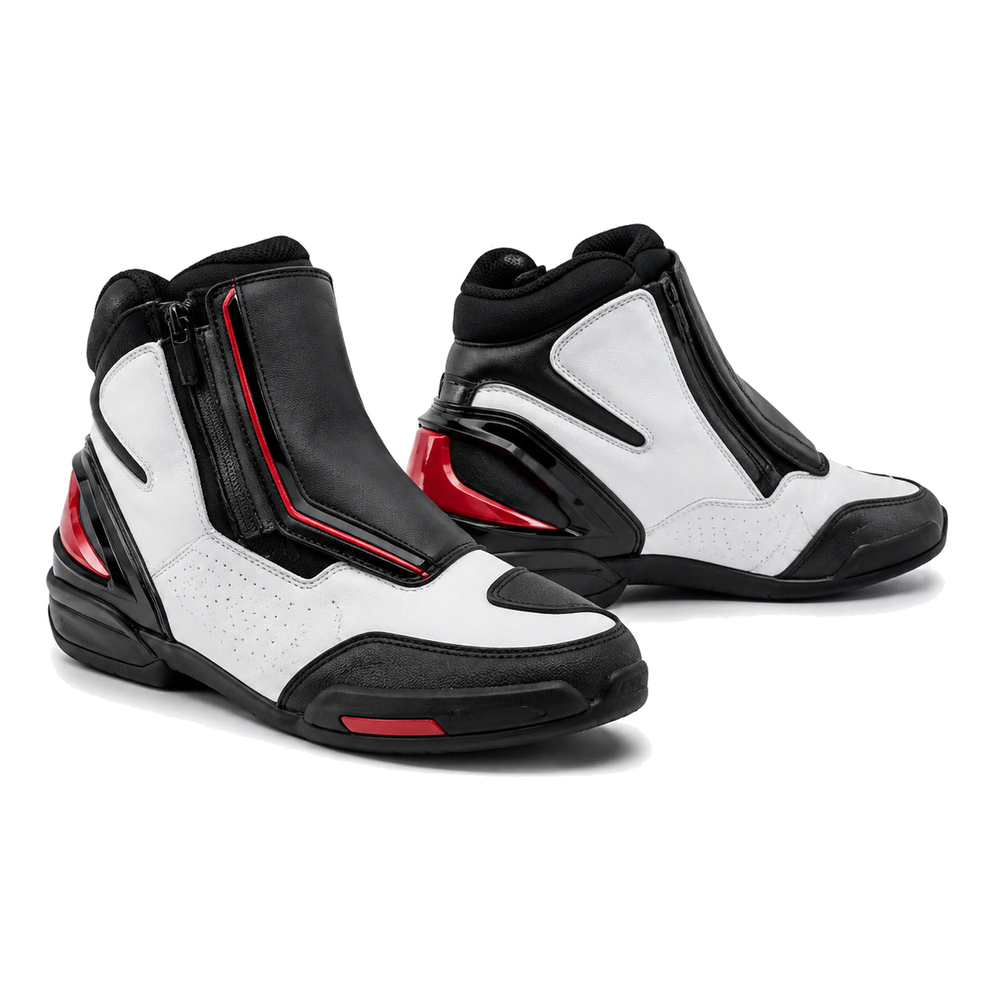 Redline Mono Racing-Style Motorcycle Riding Shoes – hero in White / Black / Red