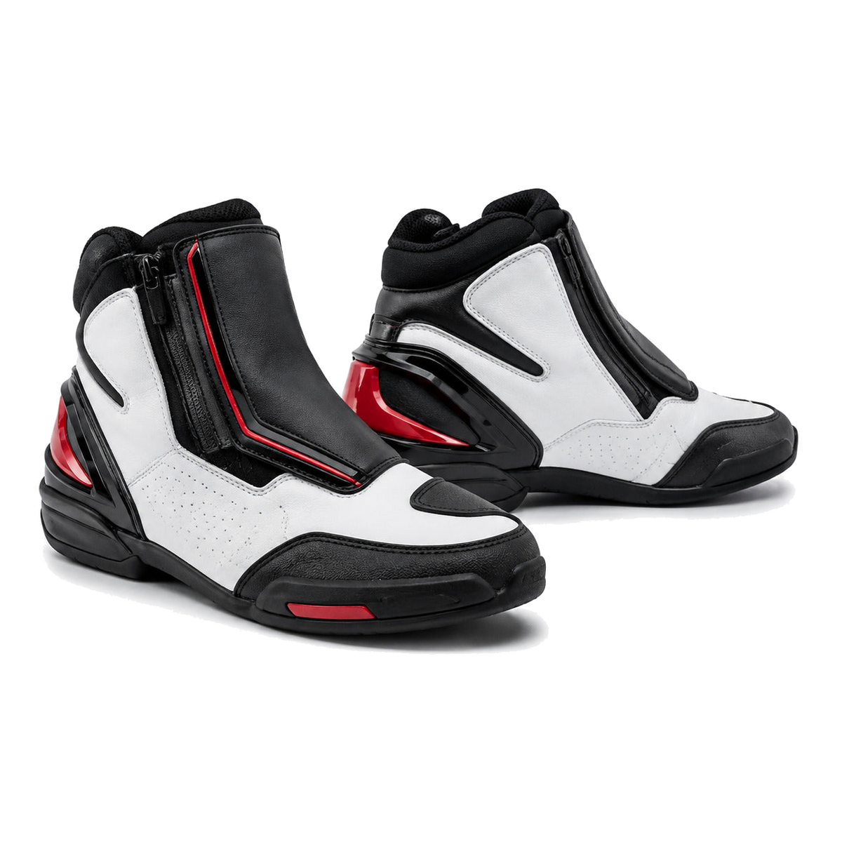 Redline Mono Racing-Style Motorcycle Riding Shoes – hero in White / Black / Red