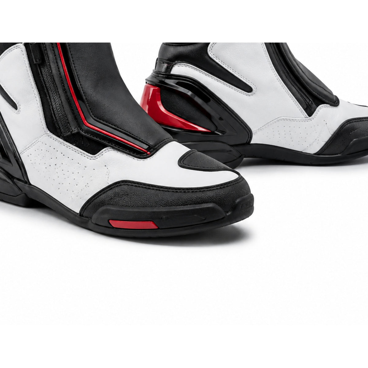 Redline Mono Racing-Style Motorcycle Riding Shoes – toe sole detail in White / Black / Red