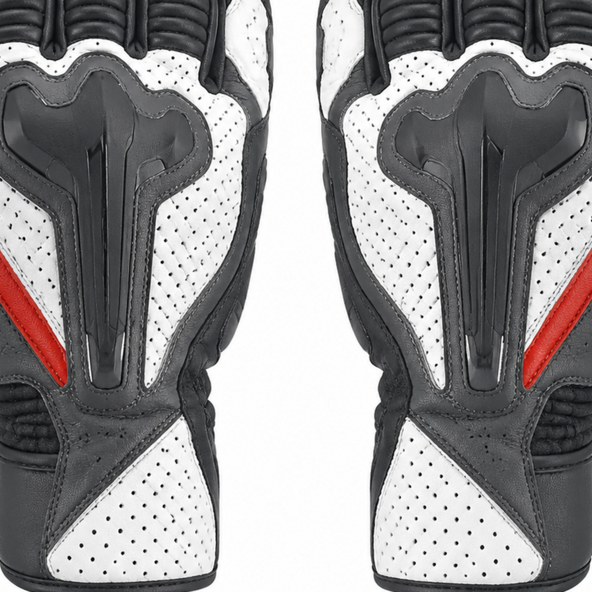 Redline Mono white graphite street motorcycle gloves — cuff and backhand construction detail