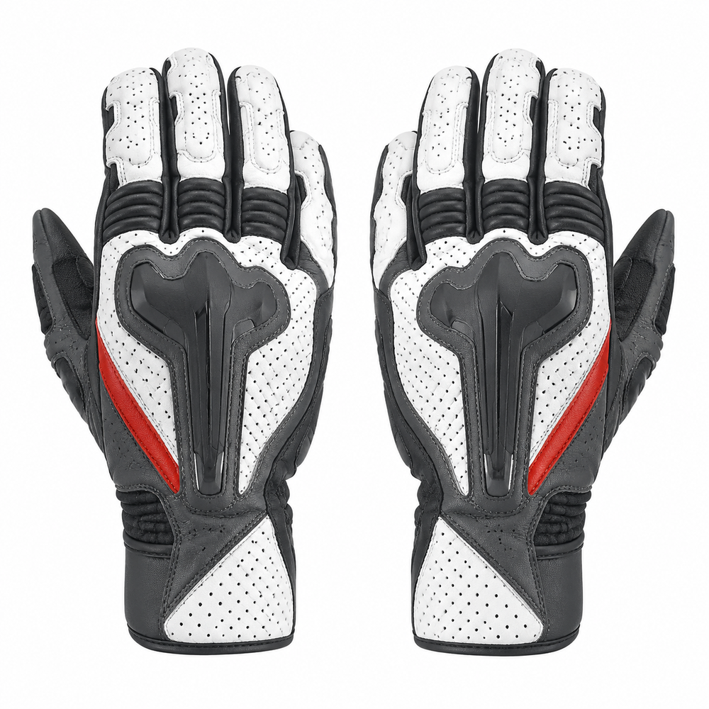 Redline Mono white graphite street motorcycle gloves — full pair hero view