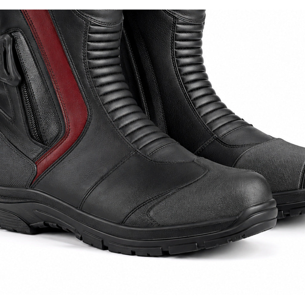 RedlineTour touring motorcycle boots toe heel and touring sole detail