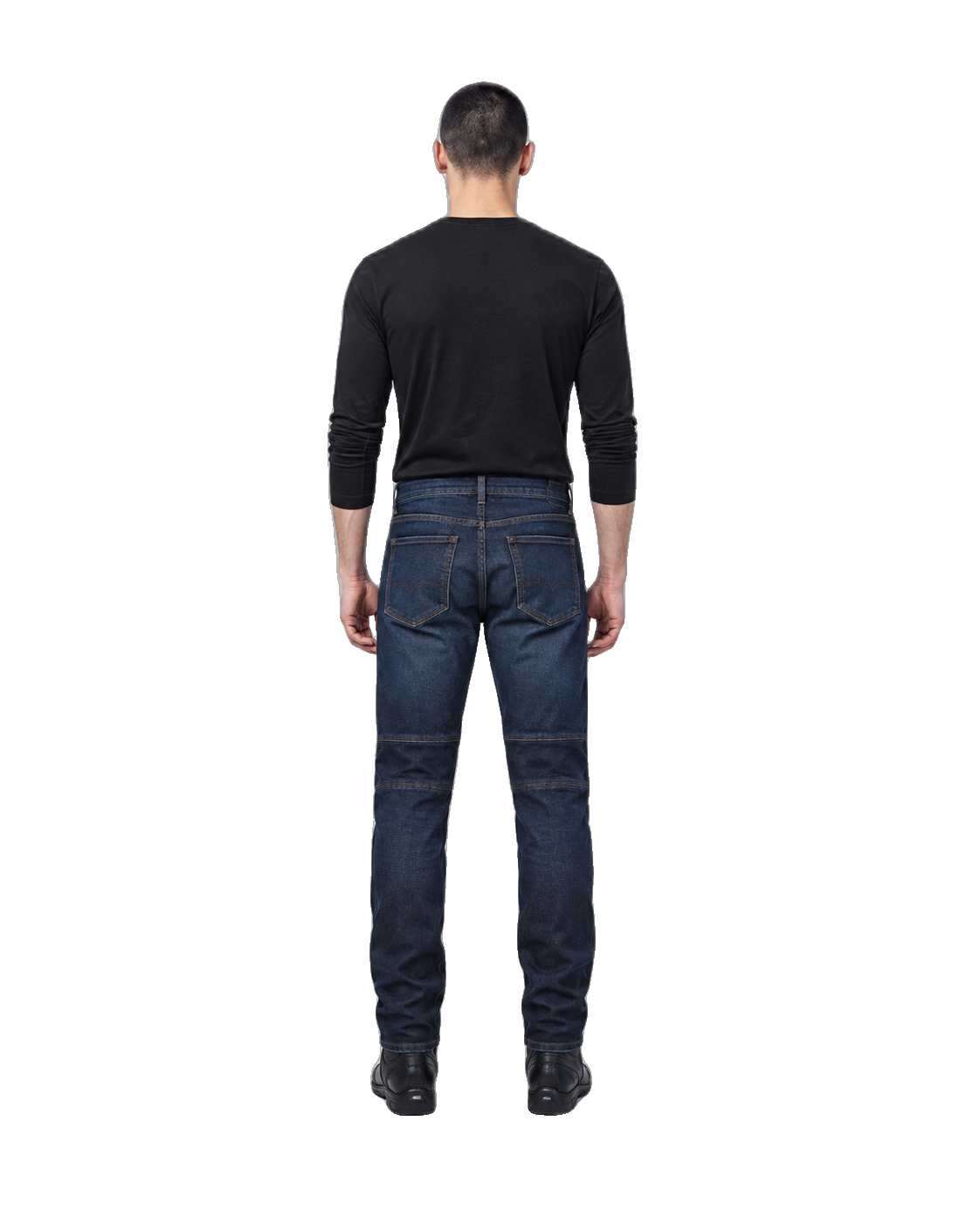 Roadguard Indigo Armored Motorcycle Riding Jeans back view on male model on transparent background