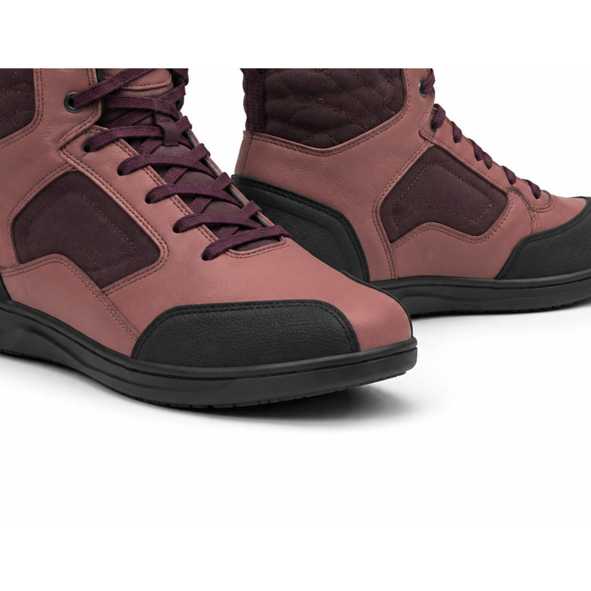 Rose Ember Women's Mid-Top Motorcycle Riding Shoes – toe sole detail in Dusty Rose / Plum / Black