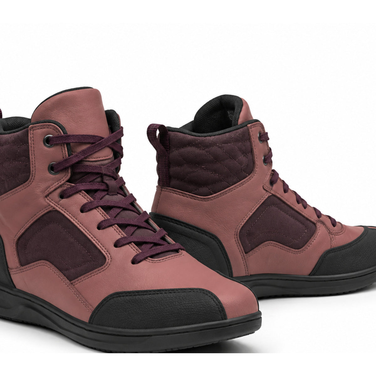 Rose Ember Women's Mid-Top Motorcycle Riding Shoes – upper closure detail in Dusty Rose / Plum / Black