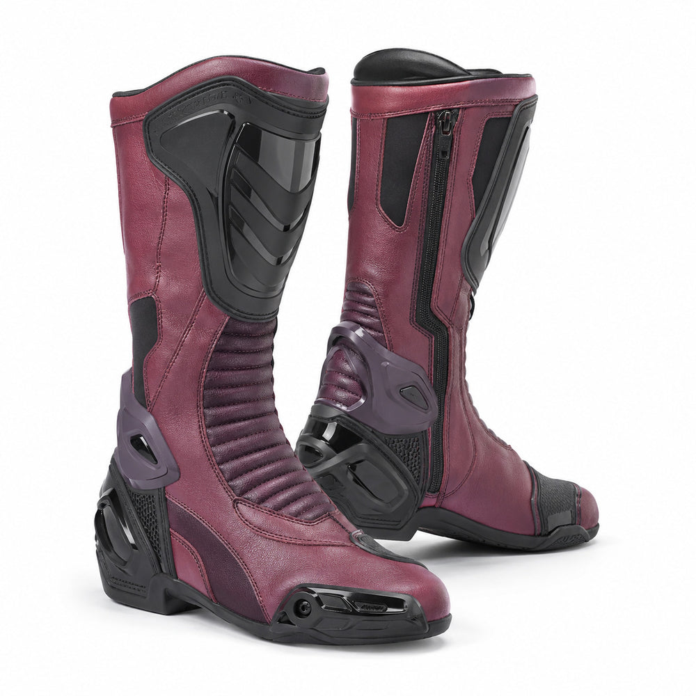 Rose Nova Women's Racing Motorcycle Boots – hero – Dark Rose / Plum / Black