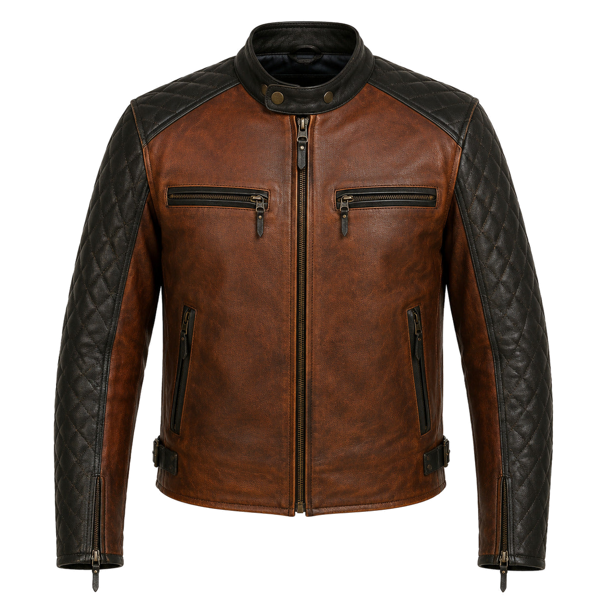 Rust Canyon Brown classic cruiser leather motorcycle jacket front hero view