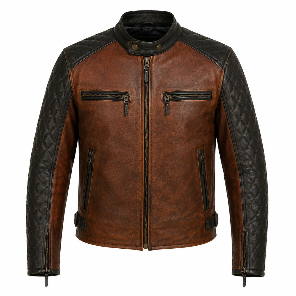 Rust Canyon Brown classic cruiser leather motorcycle jacket front hero view