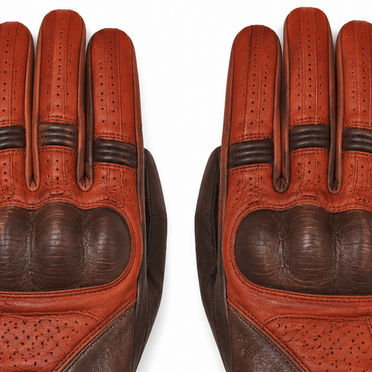 RustEcho orange brown street motorcycle gloves — knuckle and finger construction detail
