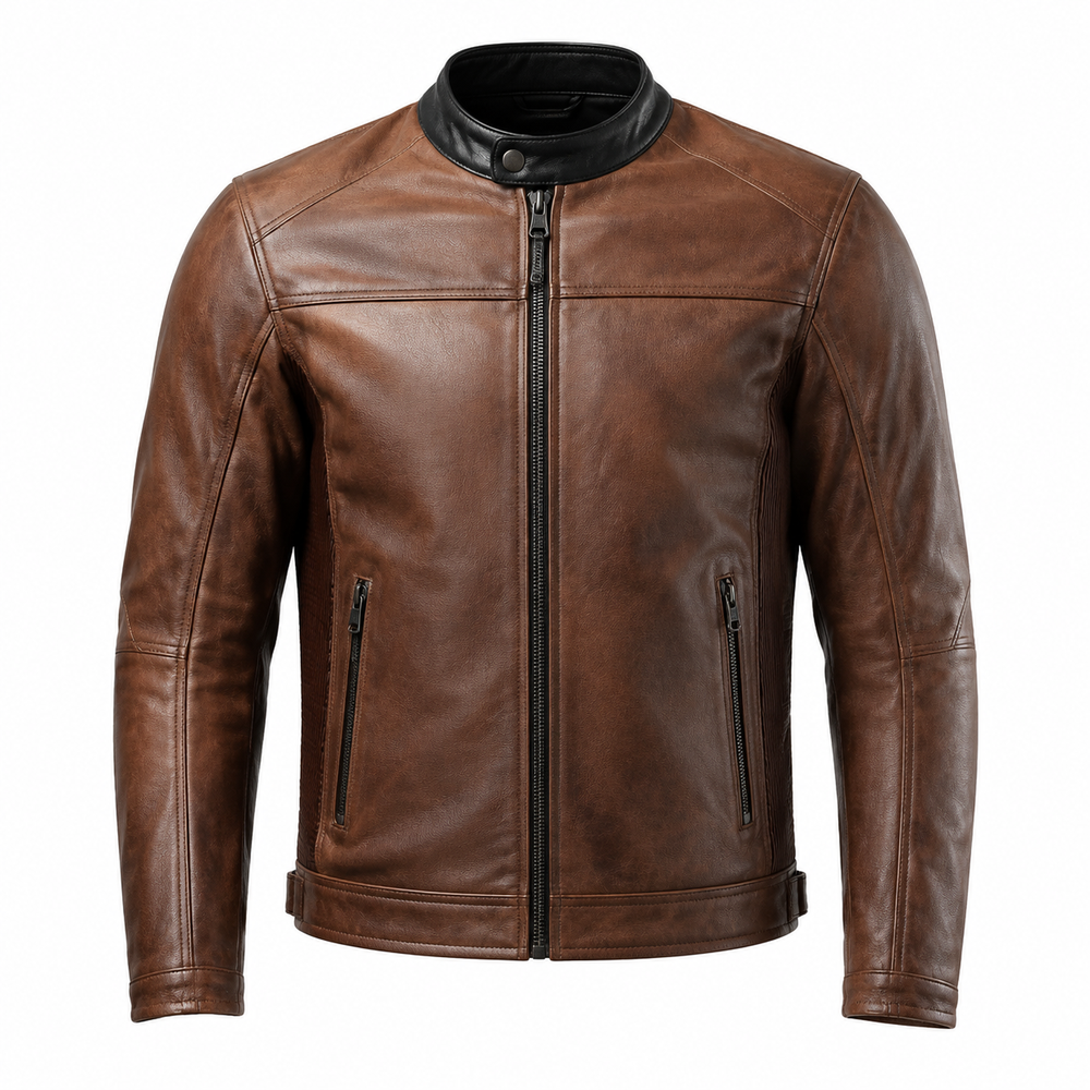 vintage brown leather street jacket – Rustline Moto Vintage Brown Leather Street Jacket front view