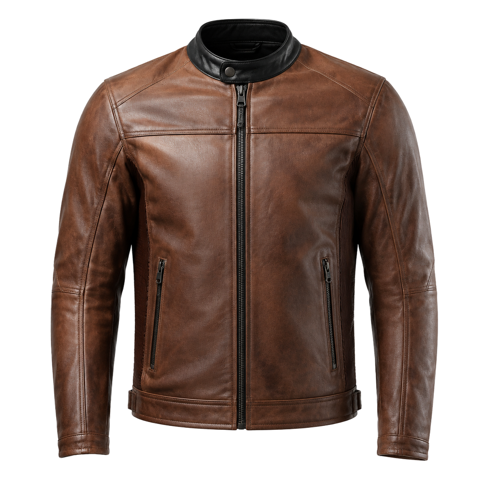 vintage brown leather street jacket – Rustline Moto Vintage Brown Leather Street Jacket front view