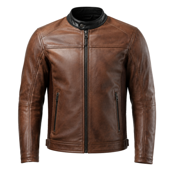 Rustline Moto Vintage Brown Leather Street Jacket