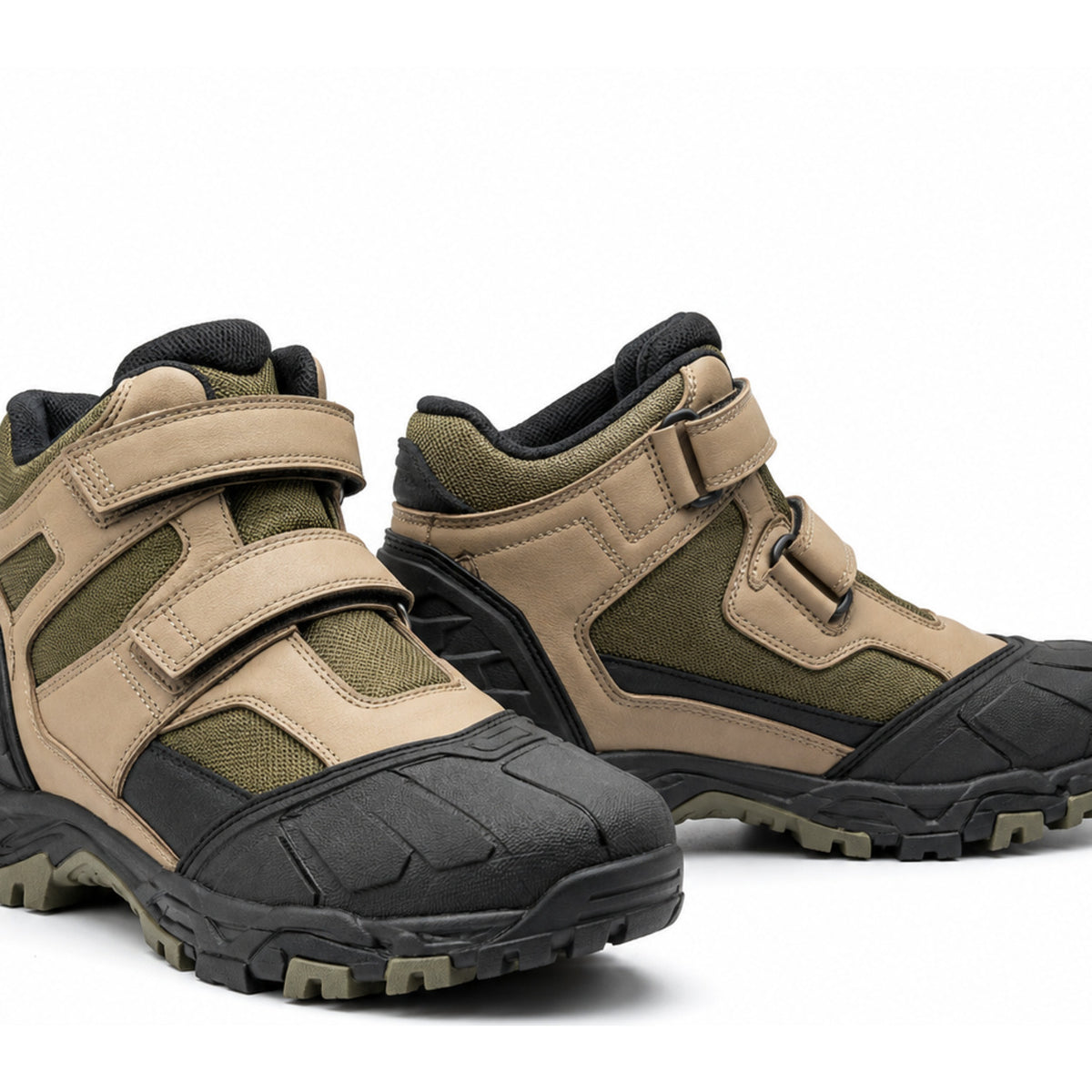 Sand Nomad Twin-Strap Motorcycle Riding Shoes – upper closure detail in Sand Beige / Olive