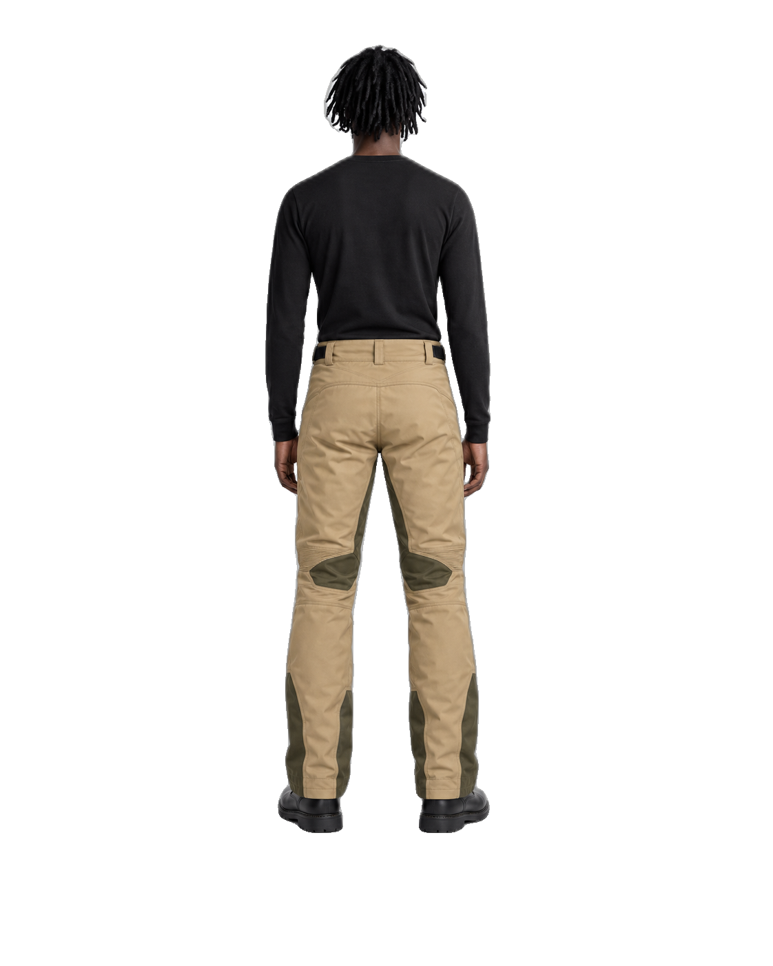 SandHorizon Tan Olive Waterproof Textile Motorcycle Pants back view on male model on transparent background