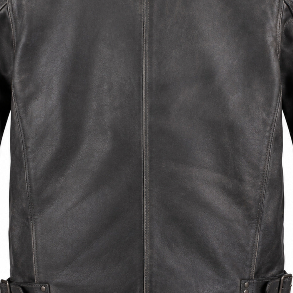 Sandstone Nomad classic cruiser leather motorcycle jacket leather and hardware detail