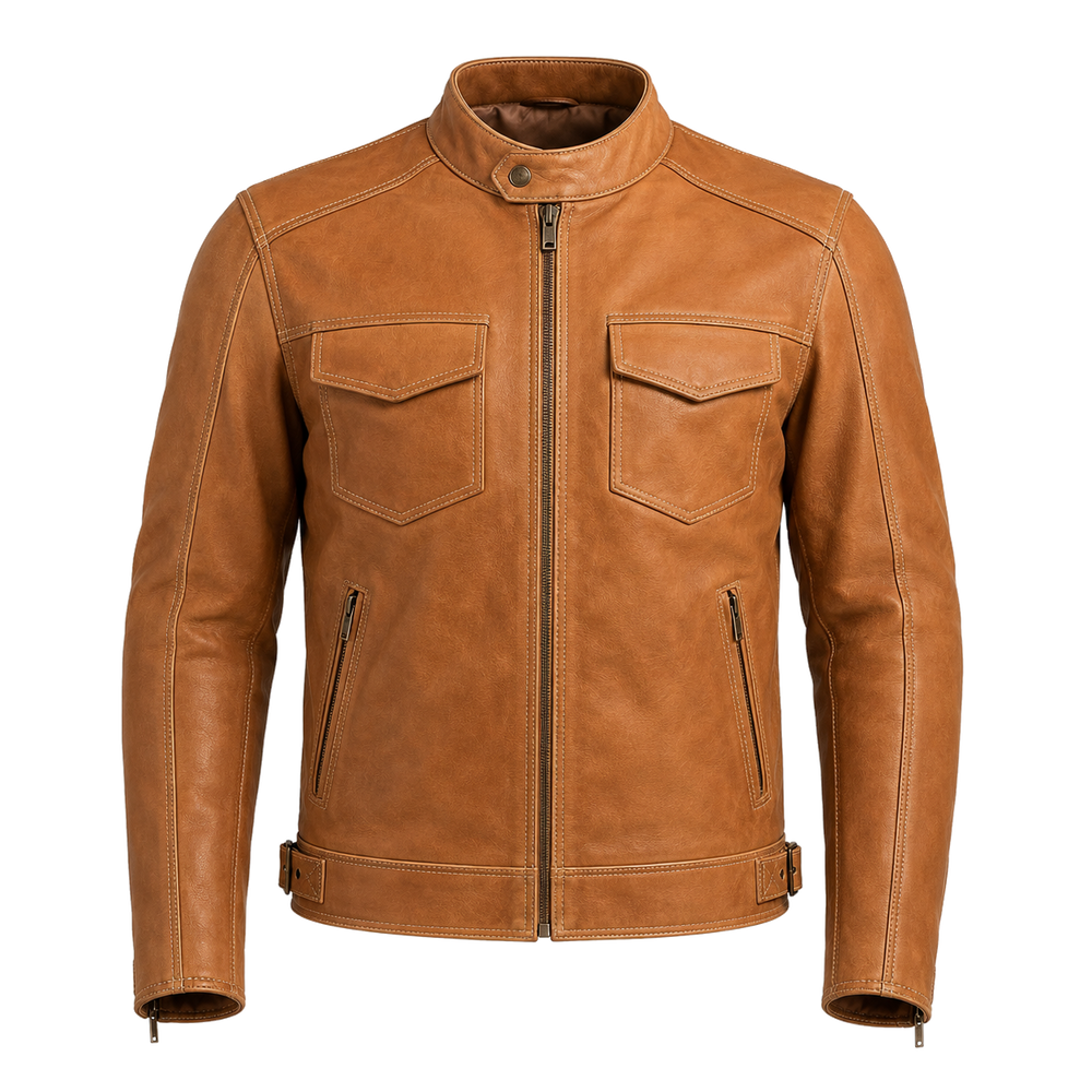 tan heritage leather jacket – Sandstone Rider Tan Heritage Leather Jacket front view
