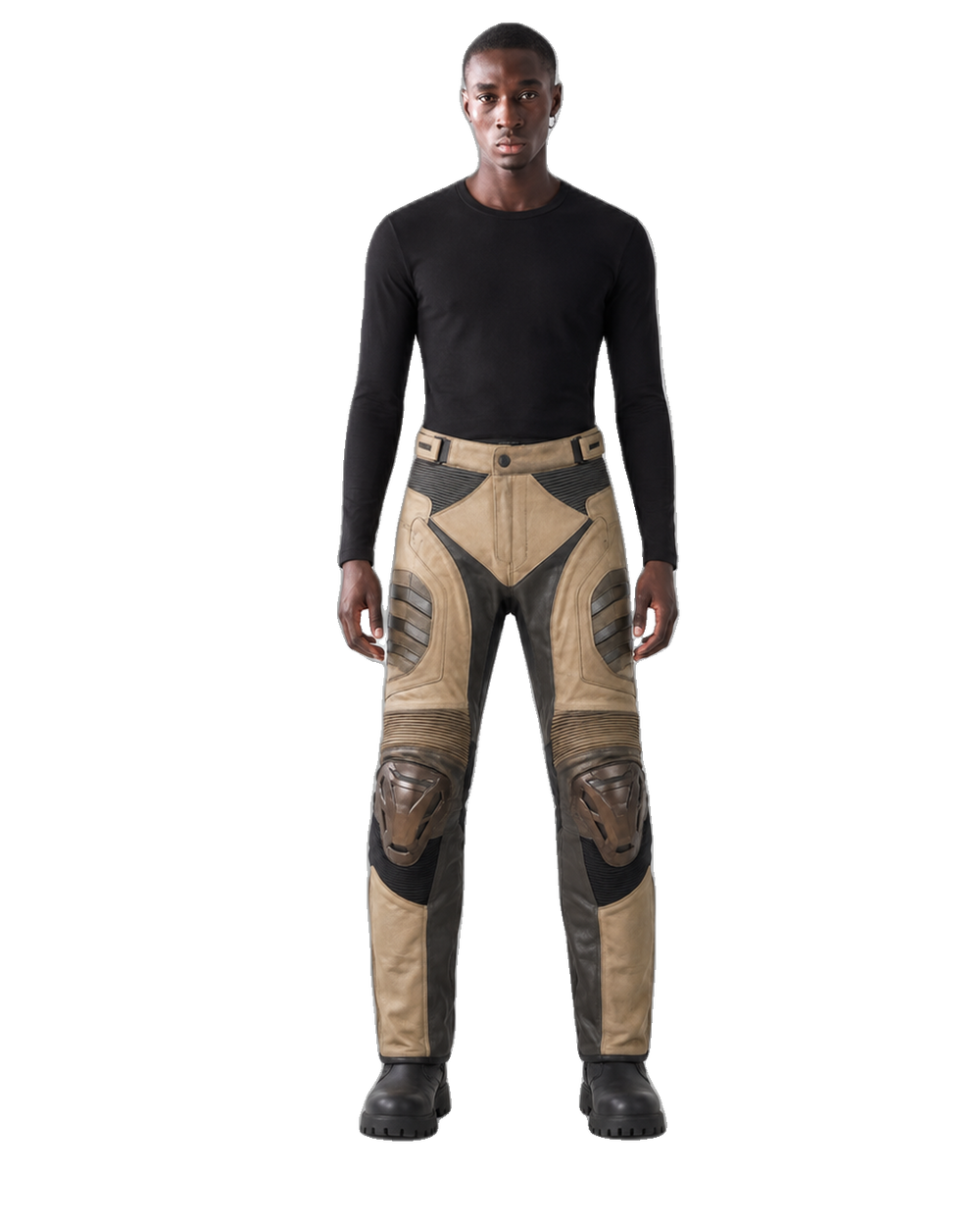 Sandstorm GT Leather Motorcycle Racing Pants front view on male model transparent background