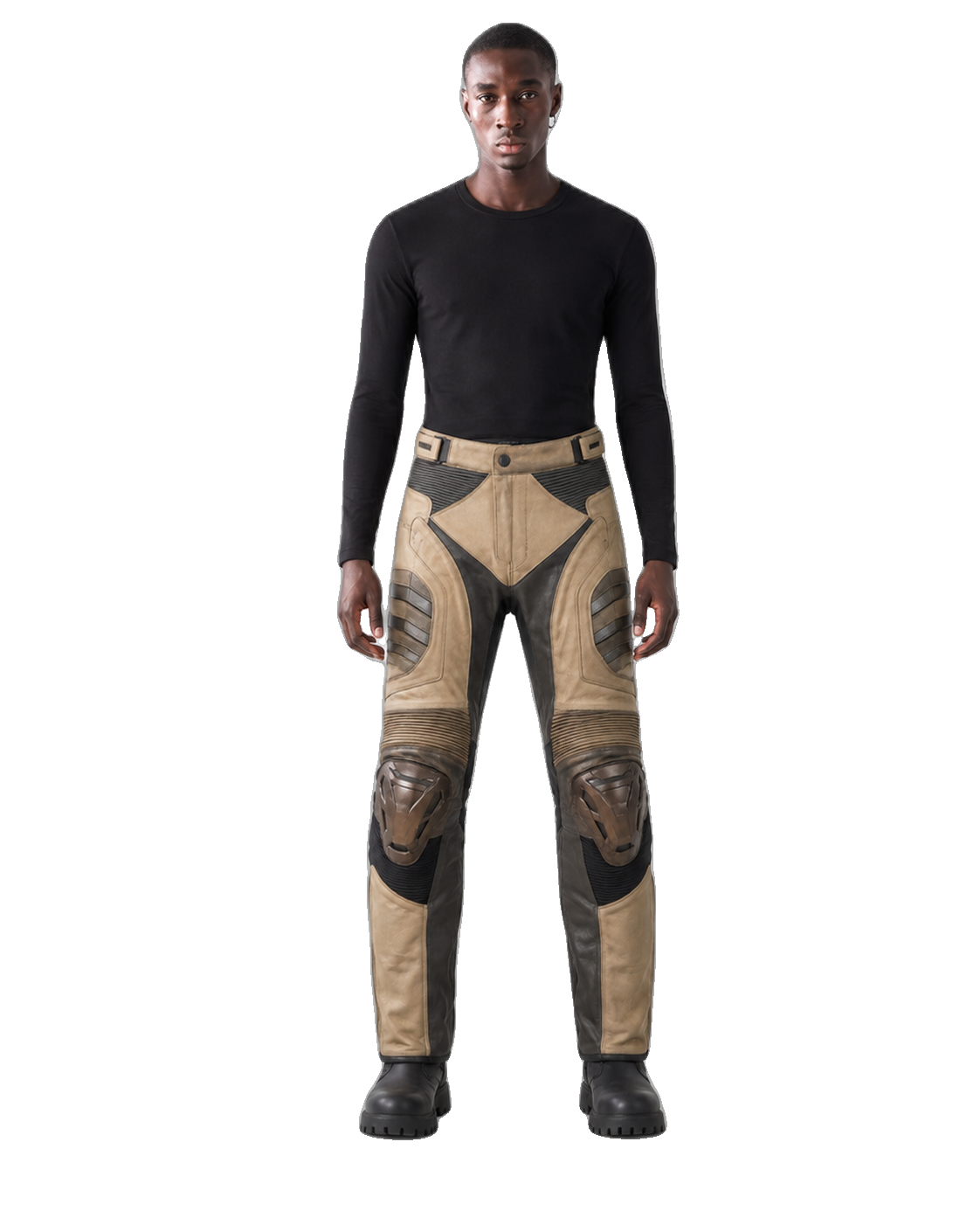 Sandstorm GT Leather Motorcycle Racing Pants front view on male model transparent background