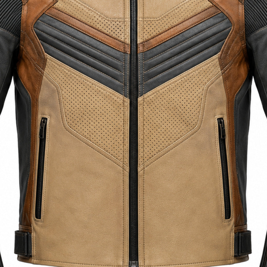Sandstorm GT R Leather Motorcycle Racing Jacket leather panels stitching and hardware detail