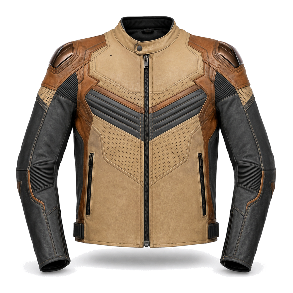 Sandstorm GT R original tan leather racing jacket front view