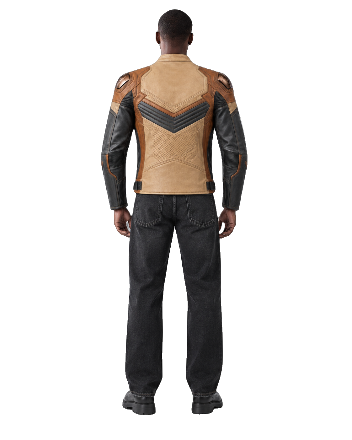 Sandstorm GT R Leather Motorcycle Racing Jacket back view on male model with transparent background