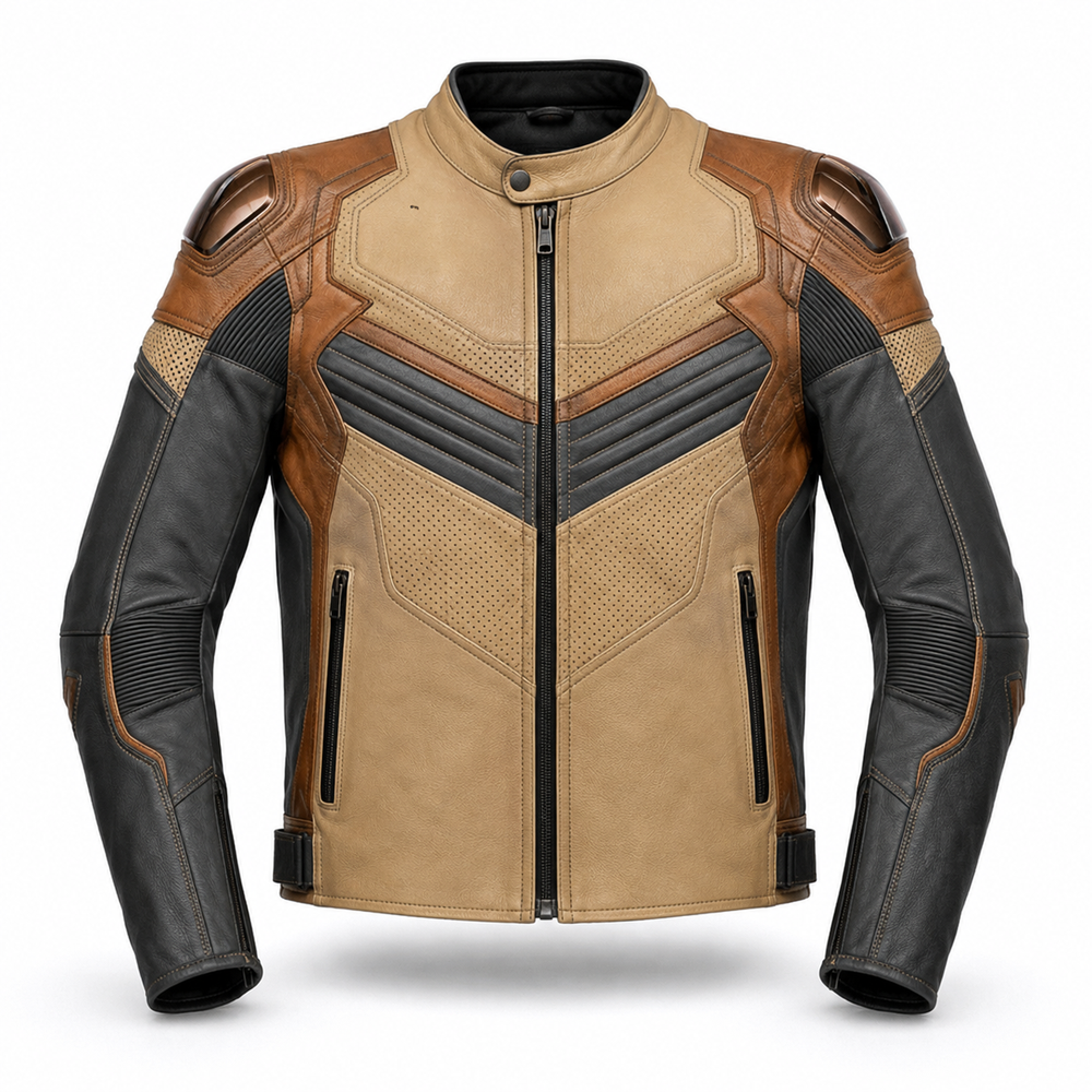 Sandstorm GT R original tan leather racing jacket front view