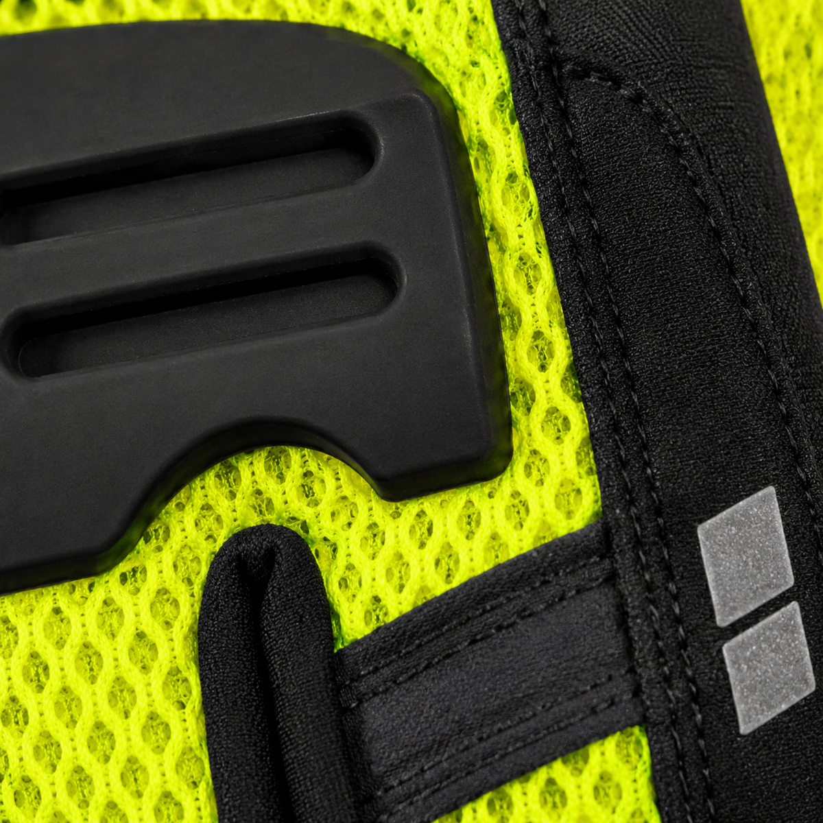 Close-up of SignalAir high-vis honeycomb mesh, split arch and reflective tabs