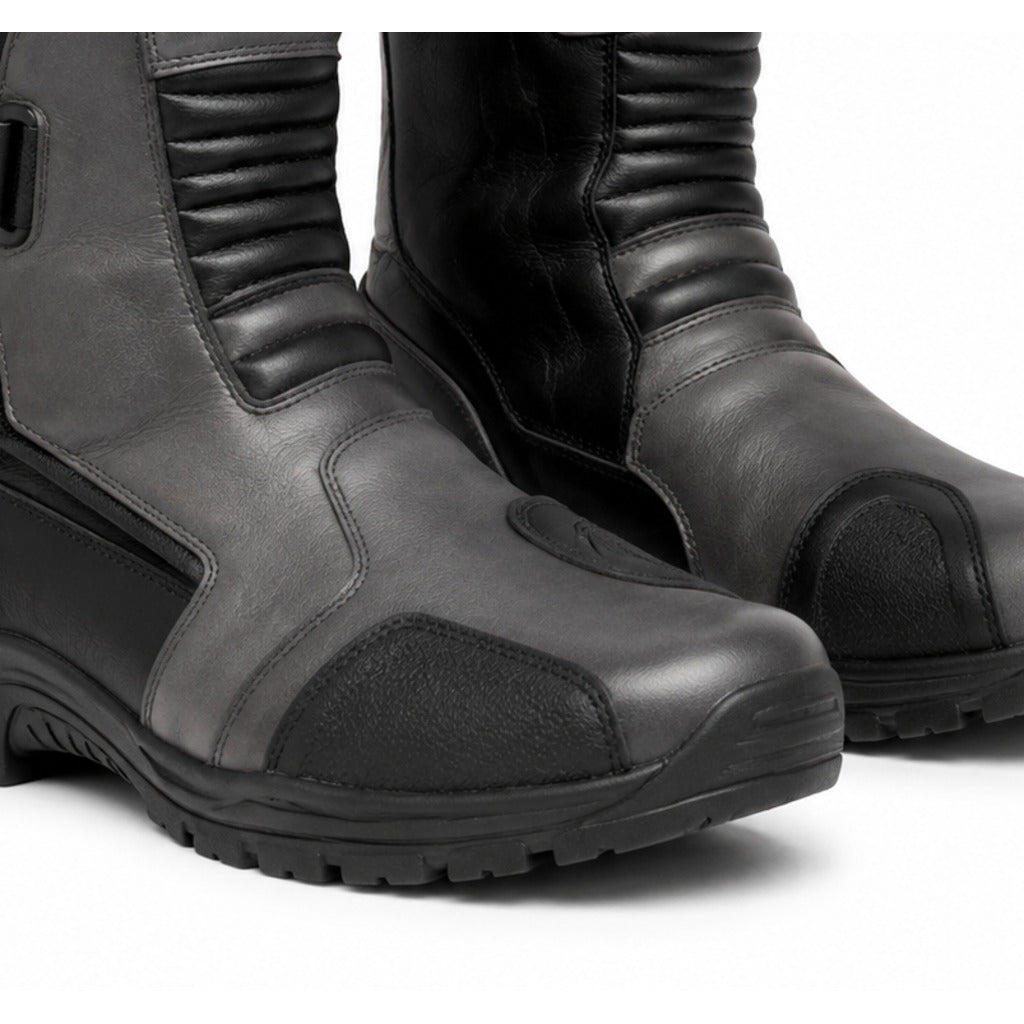 SlateCompass touring motorcycle boots toe heel and touring sole detail