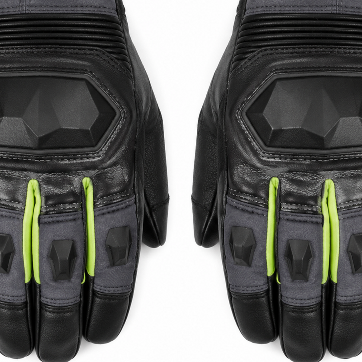 SlateShift graphite lime street motorcycle gloves — cuff and backhand construction detail
