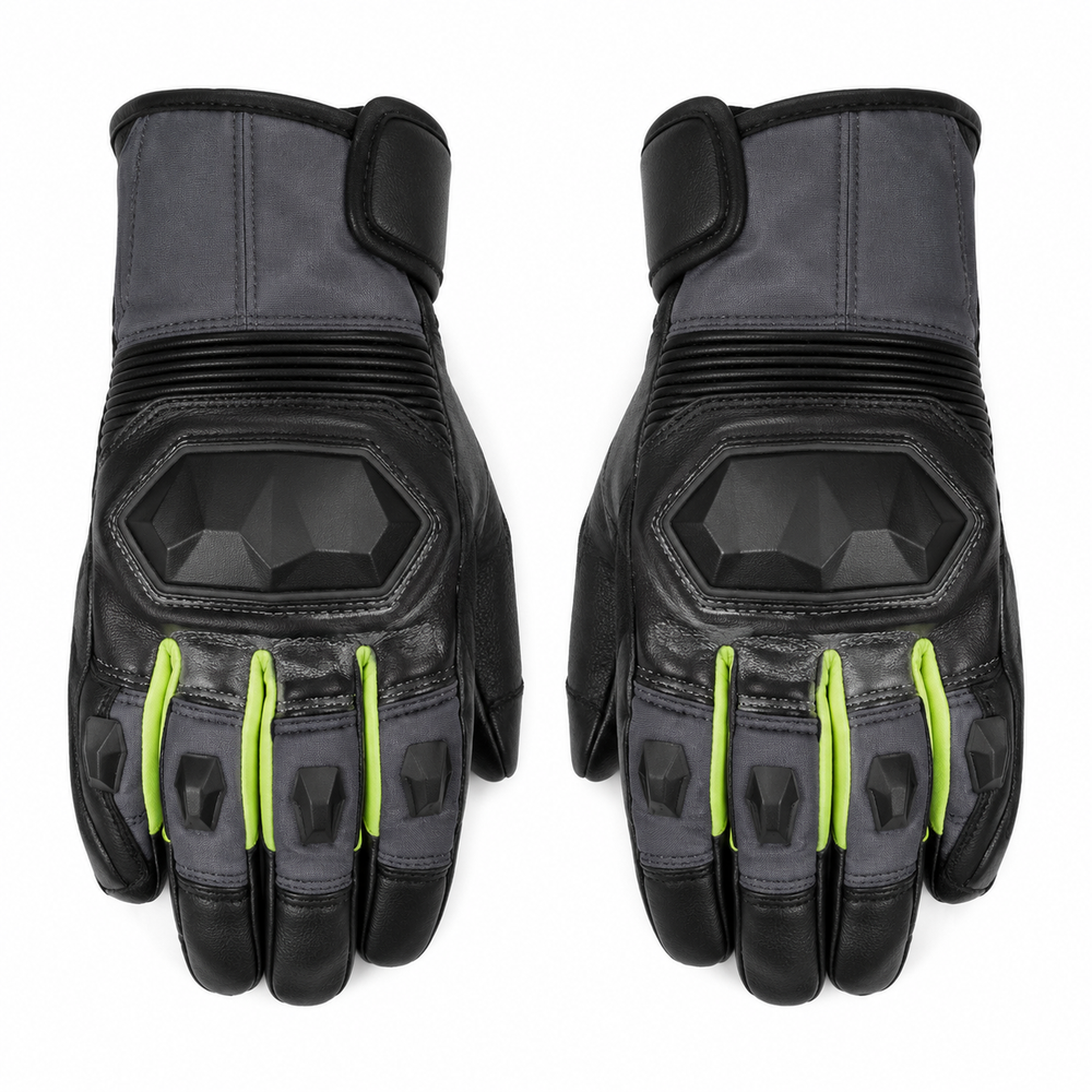 SlateShift graphite lime street motorcycle gloves — full pair hero view