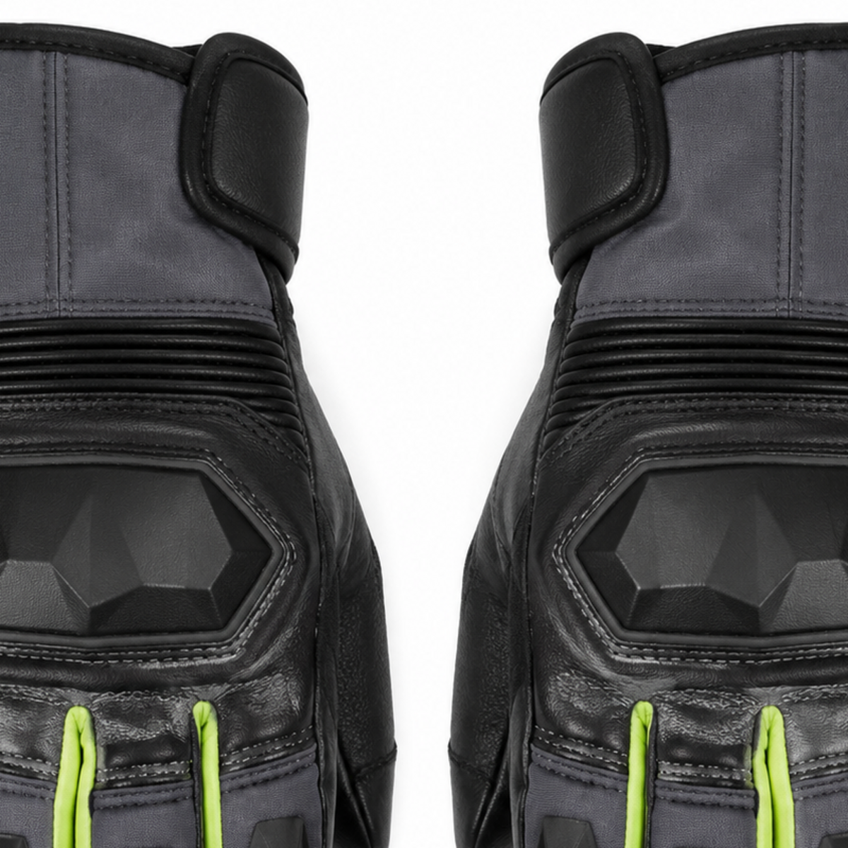 SlateShift graphite lime street motorcycle gloves — knuckle and finger construction detail
