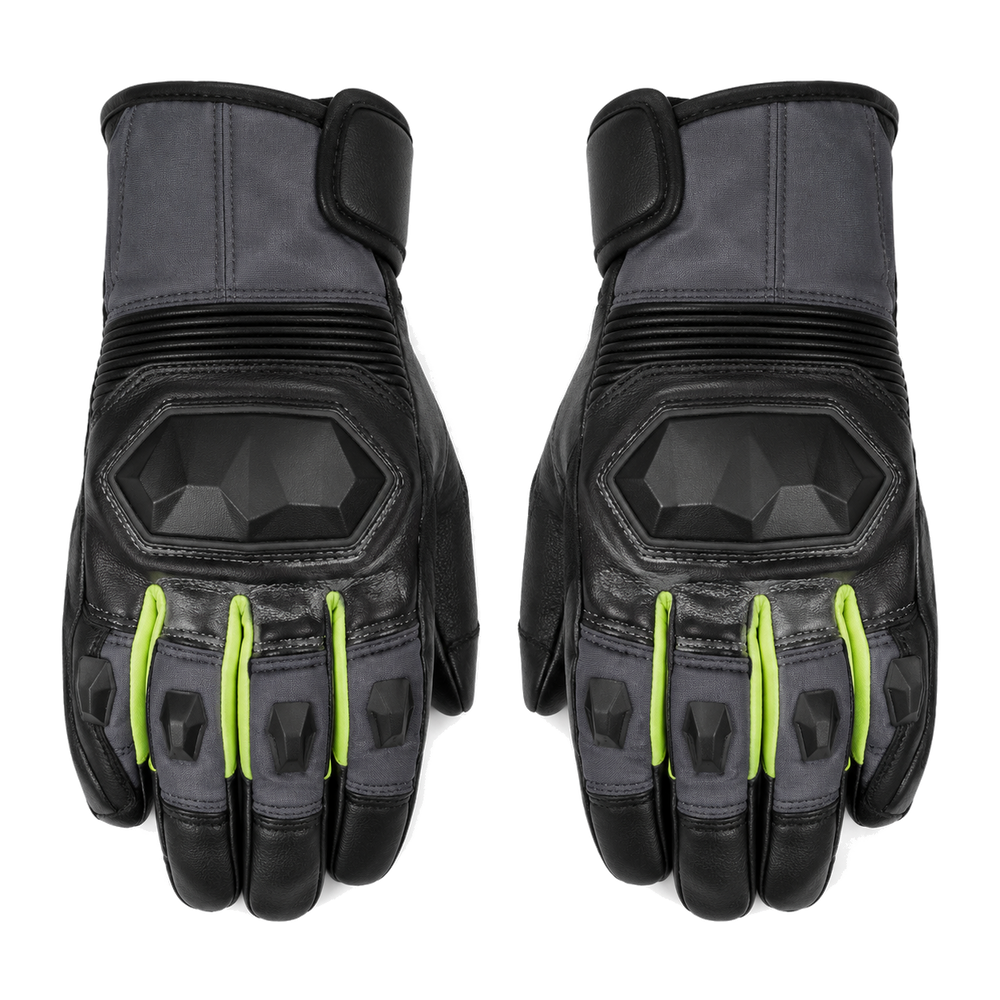 SlateShift graphite lime street motorcycle gloves — full pair hero view