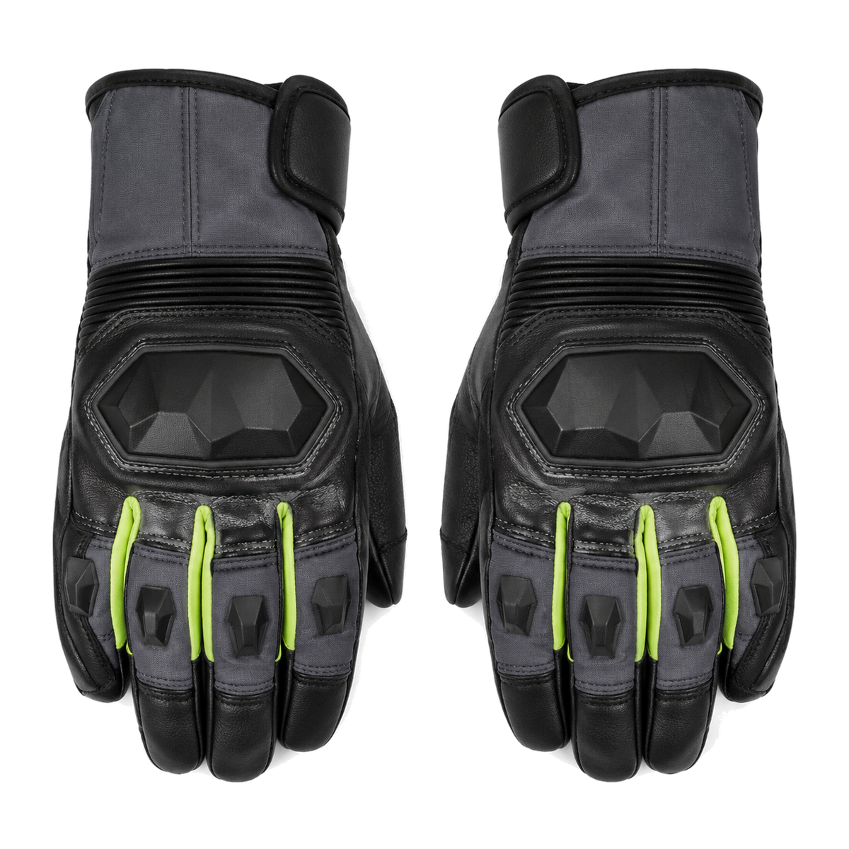 SlateShift graphite lime street motorcycle gloves — full pair hero view