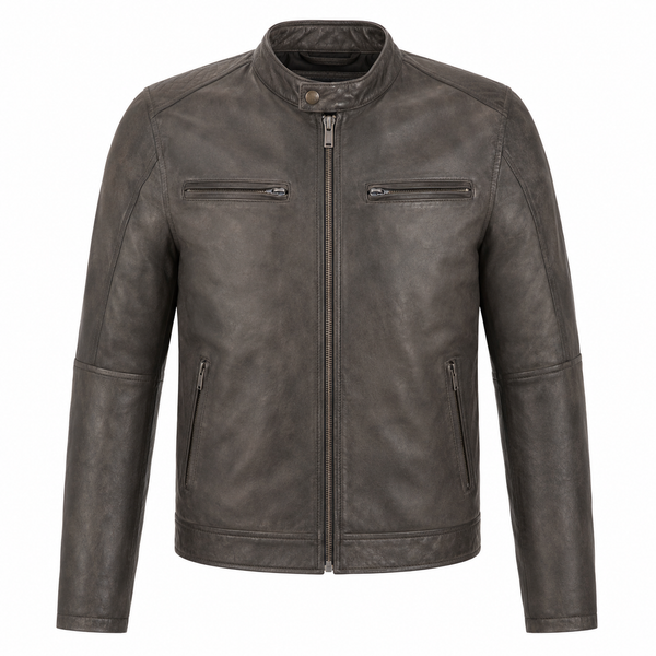 Smoke Ledger Distressed Gray Leather Street Jacket