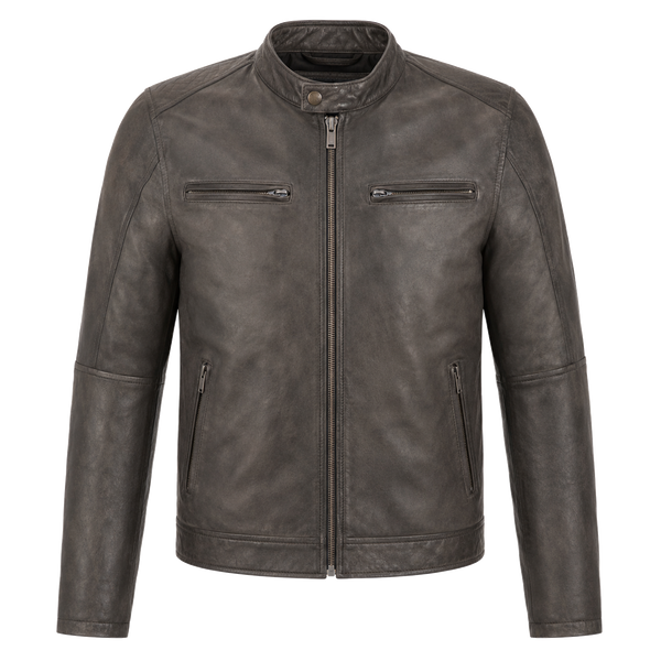 Smoke Ledger Distressed Gray Leather Street Jacket