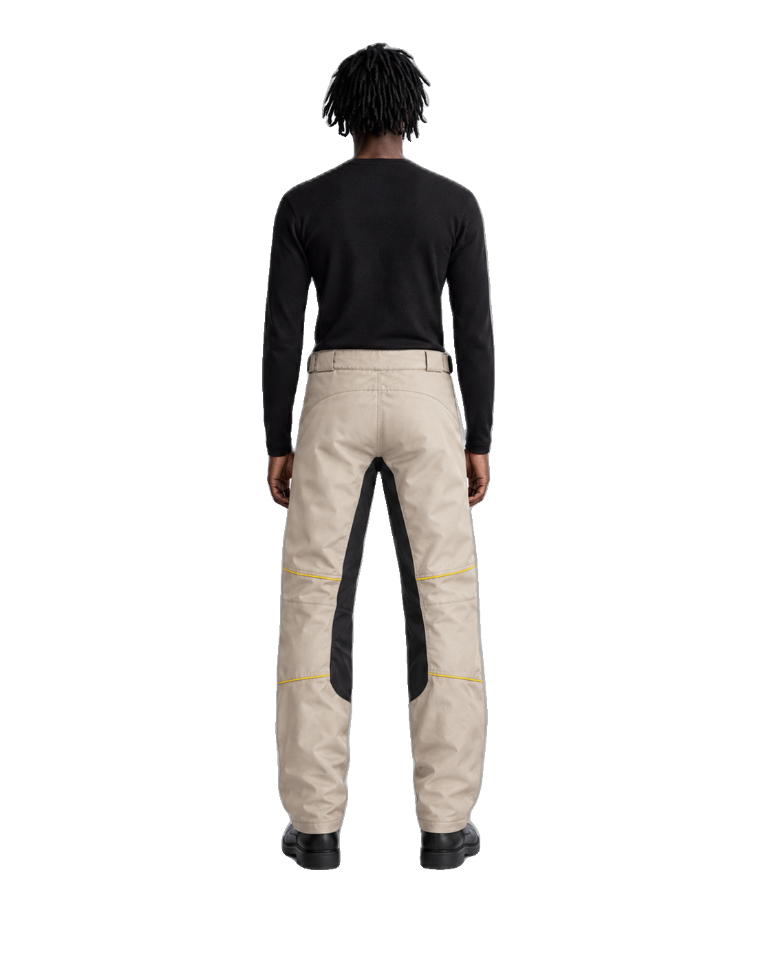 SolarRoute Stone Yellow Waterproof Textile Motorcycle Pants back view on male model on transparent background