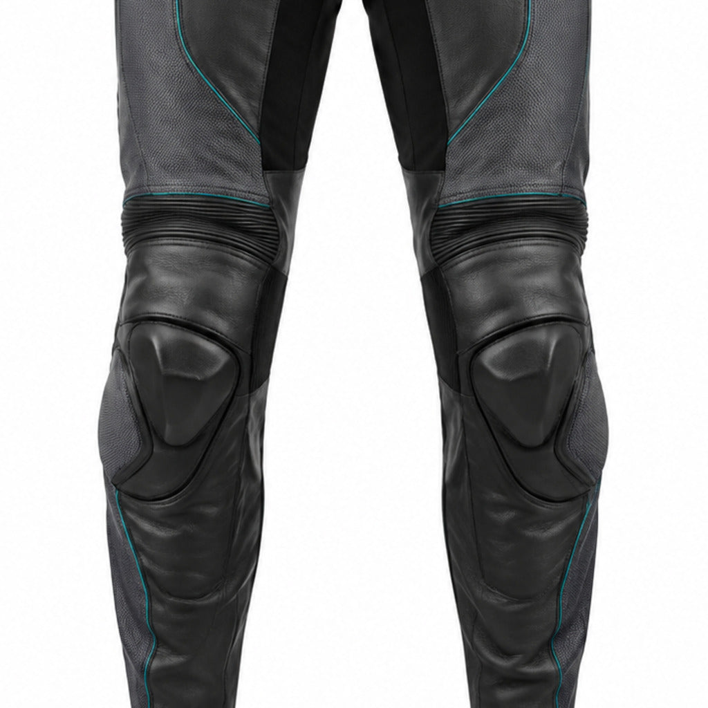 SolarRush Leather Motorcycle Racing Pants knee panels leather and stitching detail