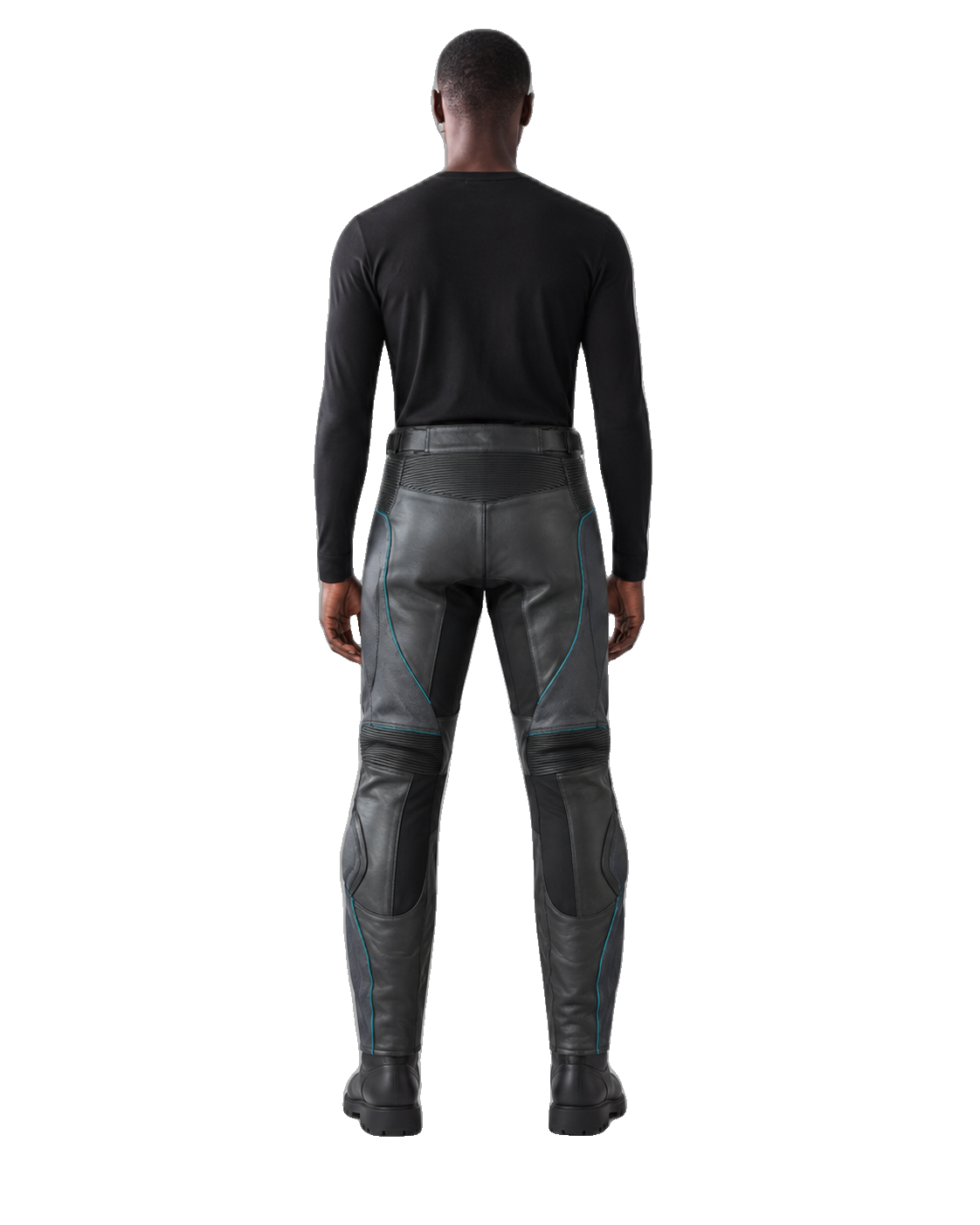 SolarRush Leather Motorcycle Racing Pants back view on male model transparent background