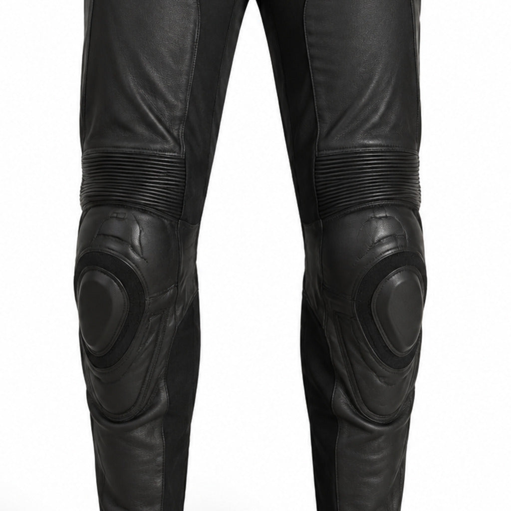 StealthRidge Leather Motorcycle Racing Pants knee panels leather and stitching detail