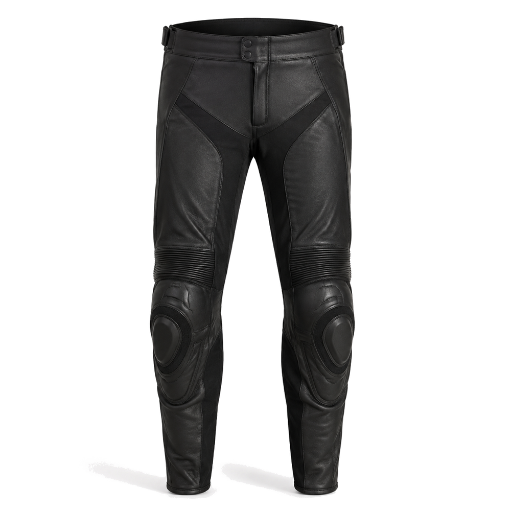 StealthRidge original black leather racing pants front view