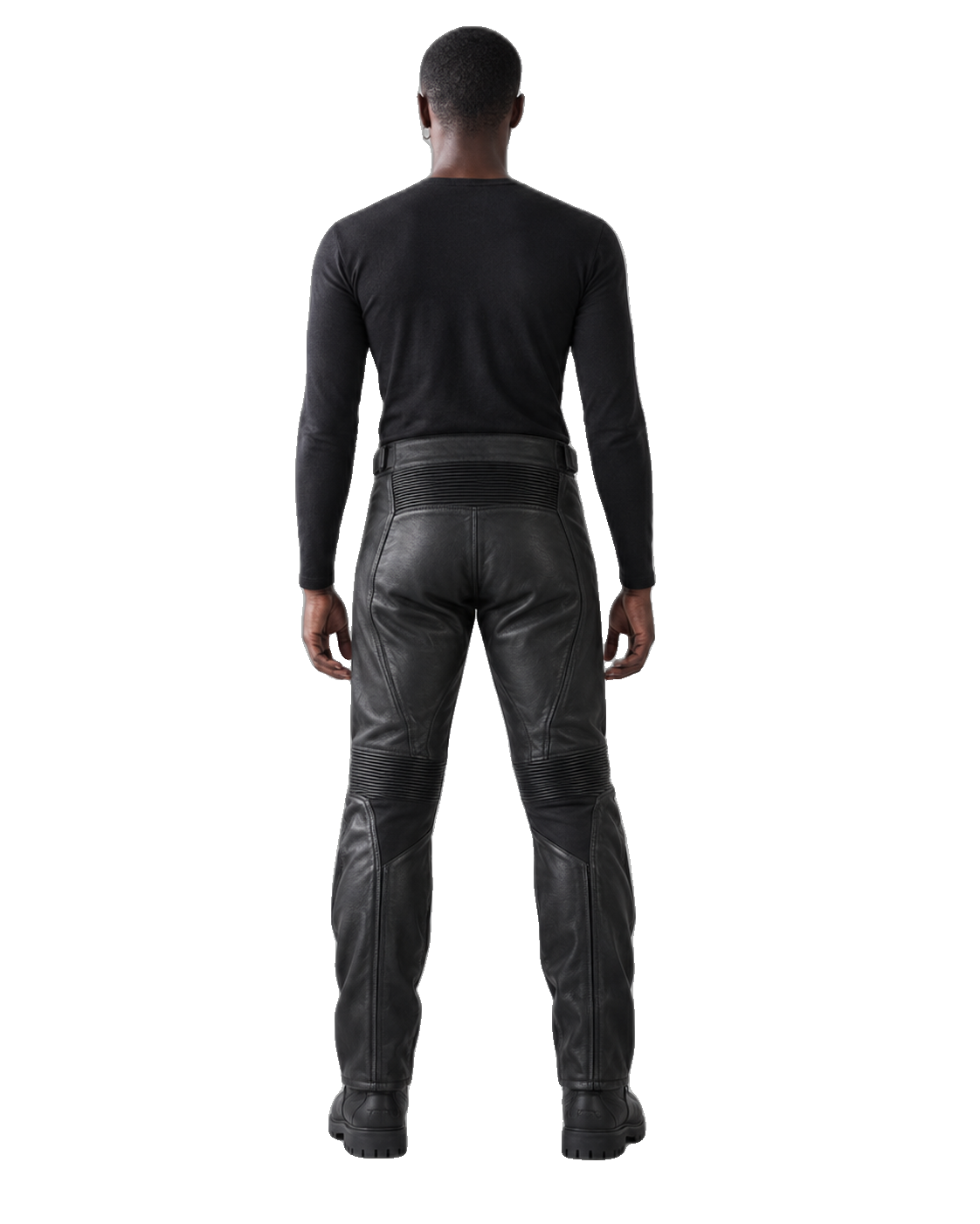 StealthRidge Leather Motorcycle Racing Pants back view on male model transparent background