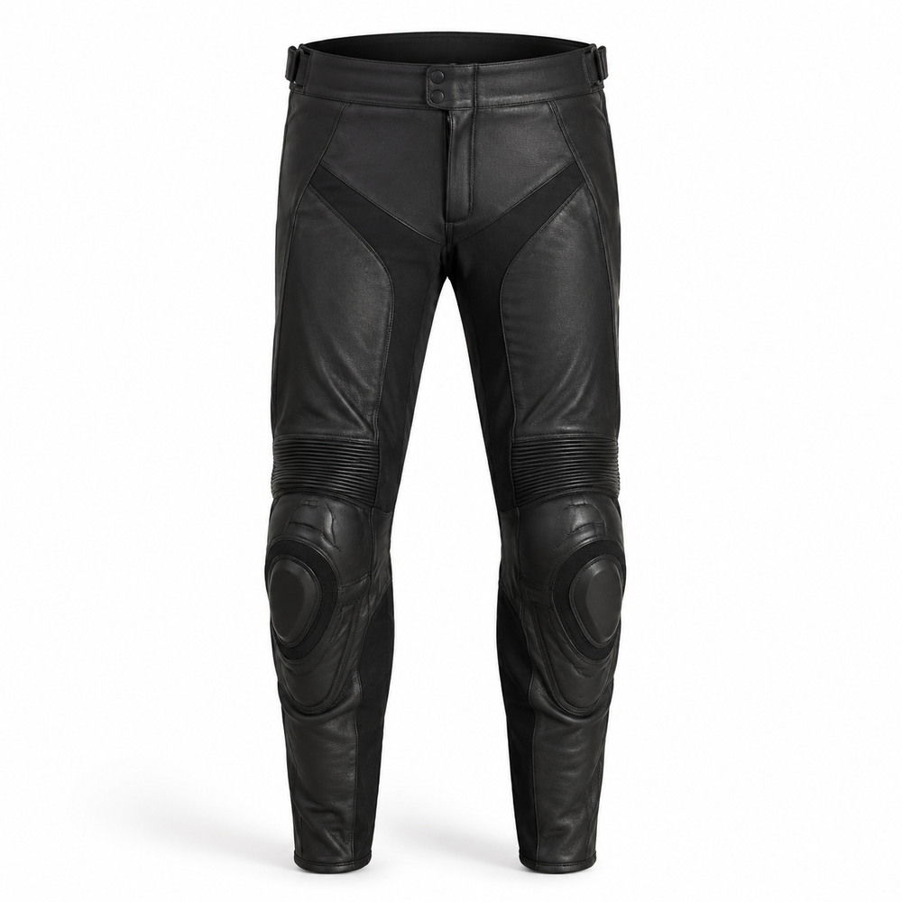 StealthRidge original black leather racing pants front view